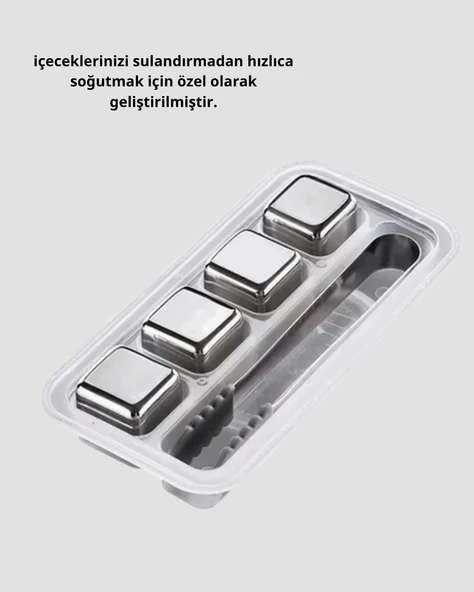 Paslanmaz Metal Buz Küpleri Seti Klipsli Sulandırmadan Soğutma Özellikli - Resim 5