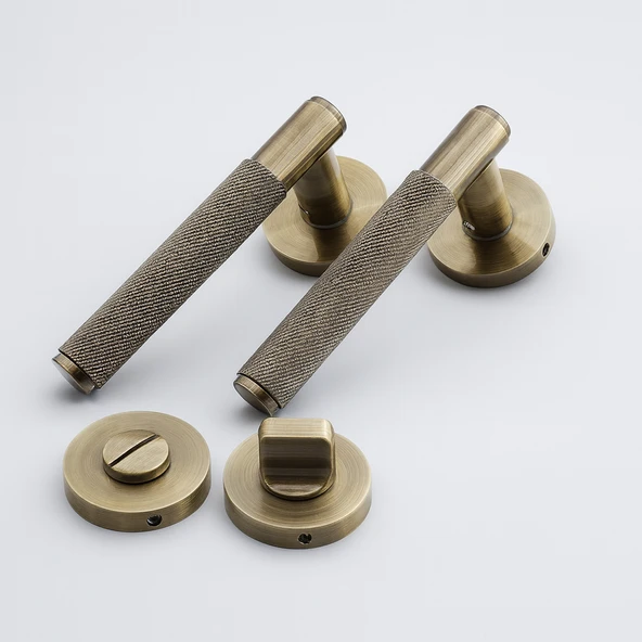 Wc Banyo Tipi Kapı Kolu Rozetli Antik Füme Sağ Sol Uygun Modern İç Kapı Kilitli 1 Takım ürün görseli