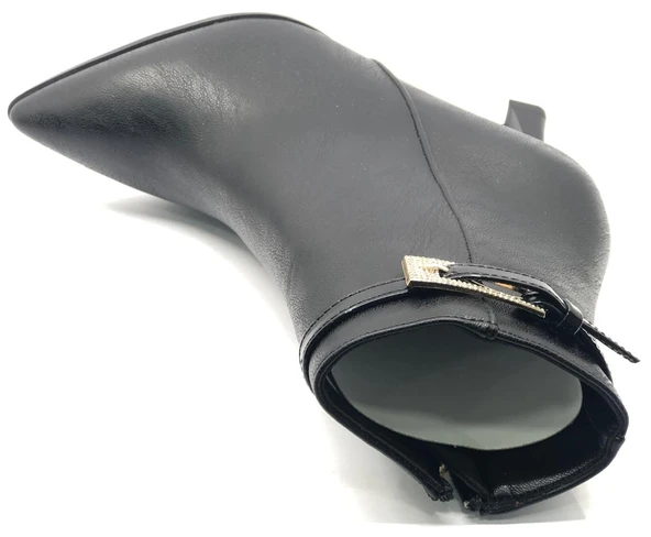 Feles Yanı İnce Taş Tokalı Klasik Sivri Burun Topuklu Kadın Bot - Resim 5