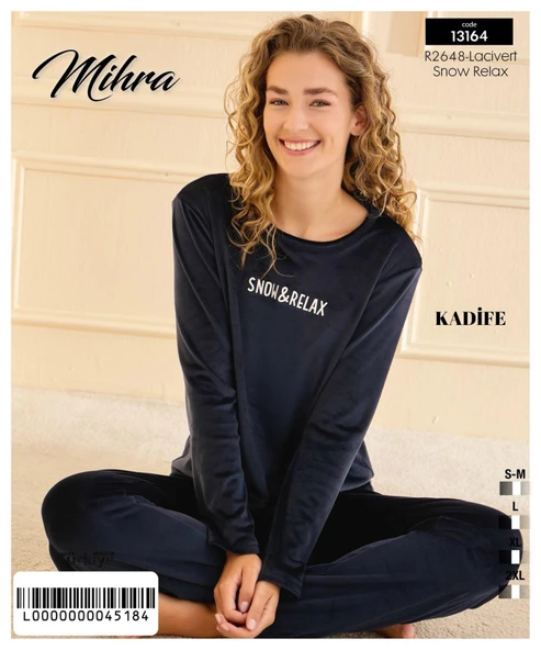 Mihra Kadın Kışlık Bisiklet Yaka Kadife Pijama Takımı 13164L - 1 Adet  XL Lacivert - Resim 2
