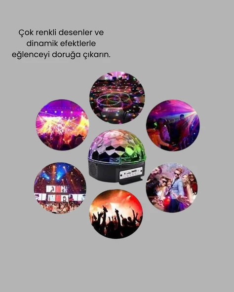 RGB LED Disko Topu Projektör – Ev Partileri, Doğum Günleri ve Eğlence İçin Işık Şovu - Resim 5