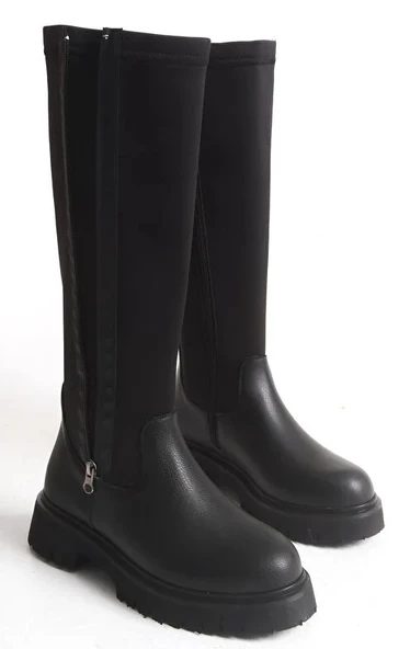 Feles Binici Düz Taban Streç Çift Fermuarlı  Kadın Çizme - Resim 4