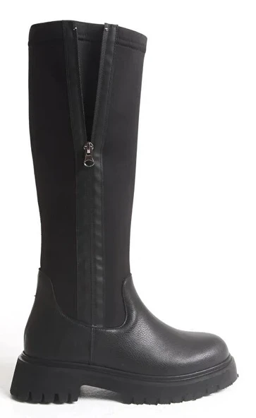 Feles Binici Düz Taban Streç Çift Fermuarlı  Kadın Çizme - Resim 5