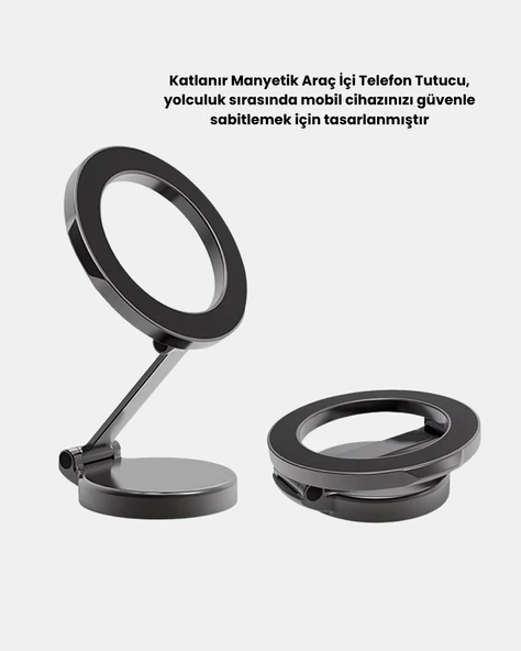 360° Dönebilen Katlanır Manyetik Araç Telefon Tutucu – MagSafe Uyumlu, Kompakt ve Şık Tasarım - Resim 4