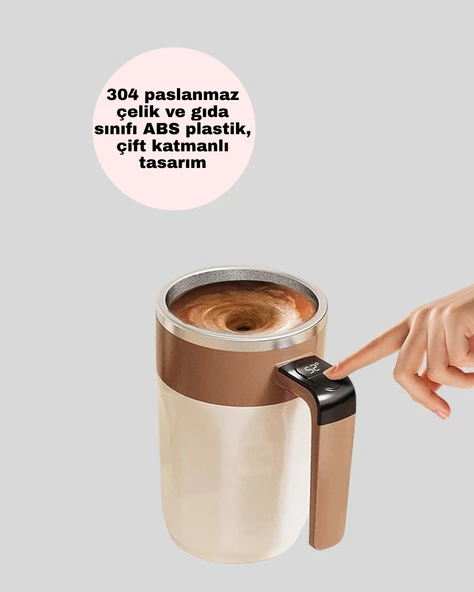 Elektrikli Otomatik Karıştırıcı Kupa – 304 Paslanmaz, USB Şarjlı, Taşınabilir - Resim 3