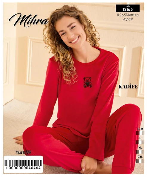Mihra Kadın Kışlık Bisiklet Yaka Kadife Pijama Takımı 13165K - 1 Adet  L Kırmızı - Resim 2