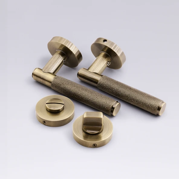 Wc Banyo Tipi Kapı Kolu Rozetli Antik Füme Sağ Sol Uygun Modern İç Kapı Kilitli 1 Takım - Resim 2