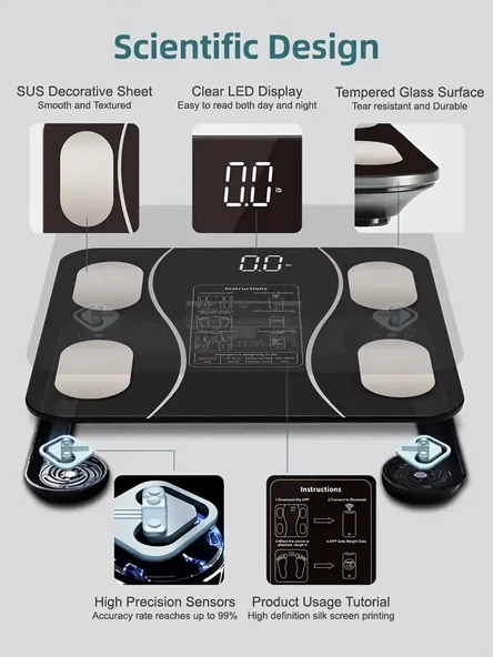 Siyah Akıllı Dijital Baskül FS-550 (5314) - 2