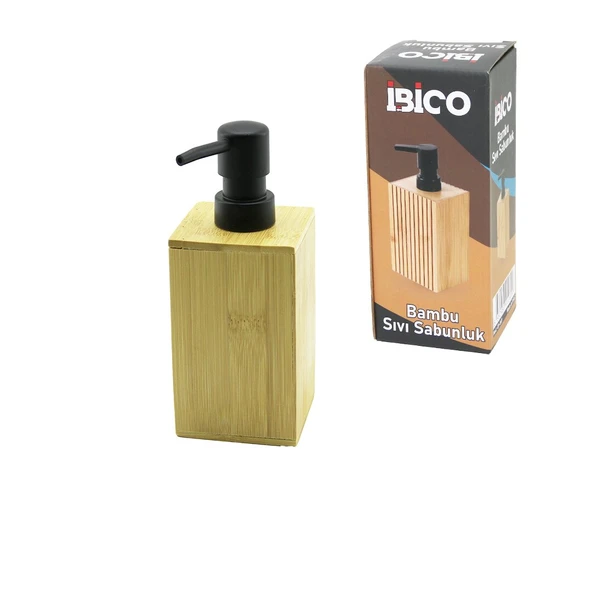 KARE AHŞAP BAMBU SIVI SABUNLUK SİYAH PLASTİK POMPA ÇAP: 7CM - Y: 11.5CM (5314)