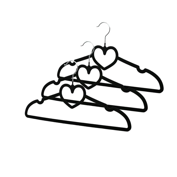 3PCS SİYAH KADİFE KAPLI - KALPLİ PLASTİK ASKI METAL UÇLU (5314)