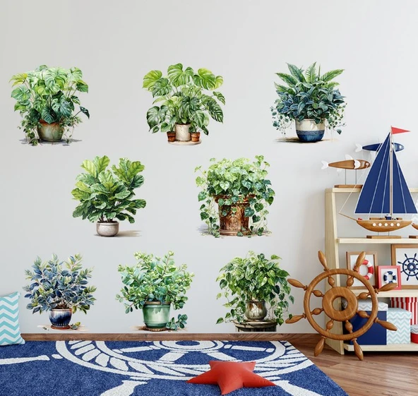 Saksılı Çiçek Tasarımlı 8li Sticker (5314) - 3