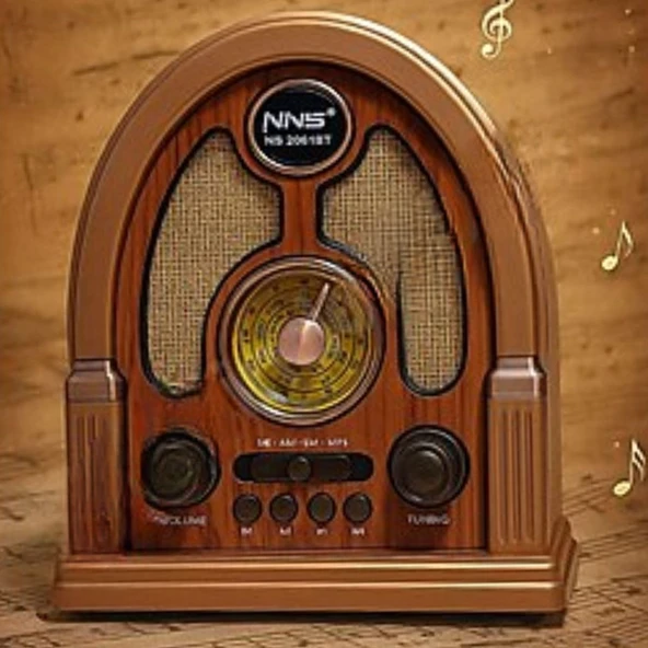 Orta Boy Kubbe Model Retro Ahşap Tasarım Bluetooth Hoparlörlü Radyo – FM/AM Destekli, Şarjlı ve Taşınabilir Radyo NS-7061 (5314) - 3
