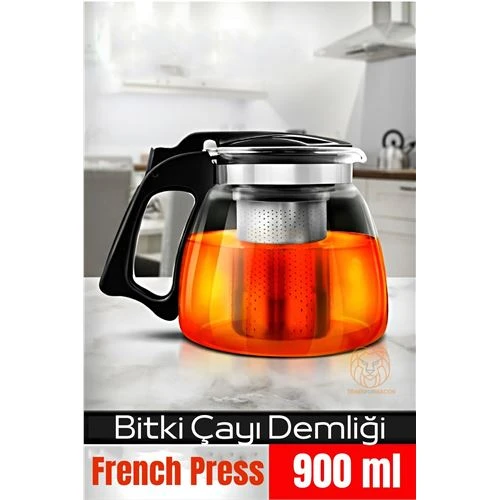 Süzgeçli French Press Cam Demlik 900 Ml Bitki Çayı Demliği ürün görseli