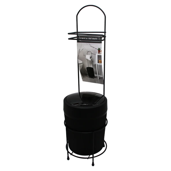 SİYAH METAL AYAKLI WC KAĞITLIK YUVARLAK PLASTİK KOVALI (5314)