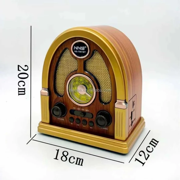 Orta Boy Kubbe Model Retro Ahşap Tasarım Bluetooth Hoparlörlü Radyo – FM/AM Destekli, Şarjlı ve Taşınabilir Radyo NS-7061 (5314) - 5