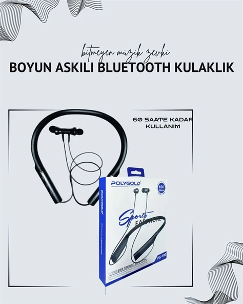 Polygold PG-100 Boyun Askılı Kablosuz Kulaklık – 200 Saat Bekleme Süresi, Stereo Ses, Mikrofonlu - Resim 2
