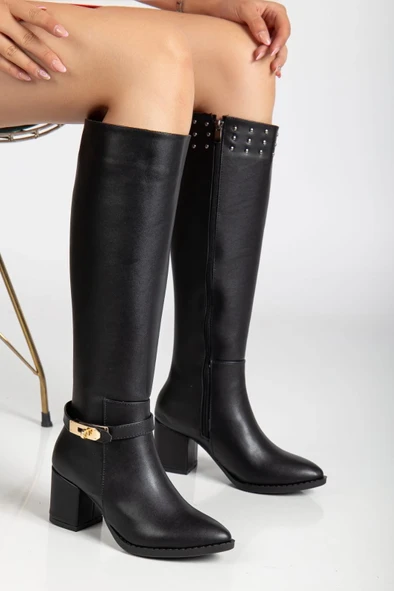 Jeoli Siyah Cilt Topuklu Çizme ürün görseli 1