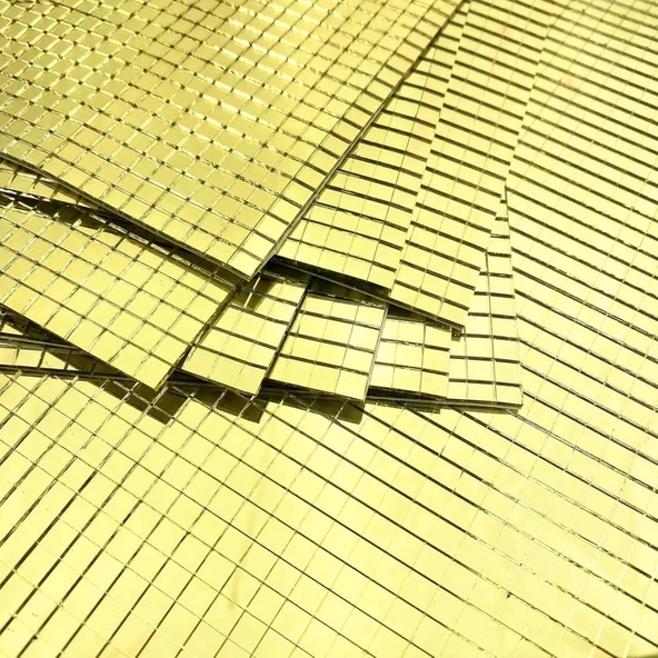 Kare Gold Cam Mozaik Fayans Çıkartmaları El İşi Kare Cam Fayans Kendinden Yapışkanlı Aynalı Dekor Panel 30x30 Cm (5314) - 4