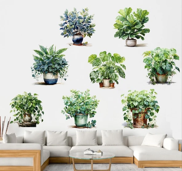 Saksılı Çiçek Tasarımlı 8li Sticker (5314)