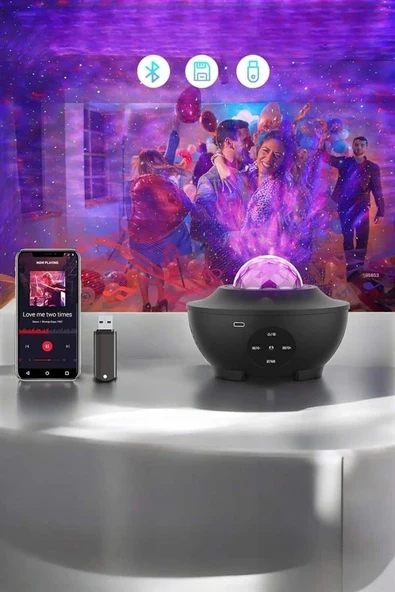 Çocuklara Özel Şarjlı Bluetooth Hoparlör Parti Led Lambası Yıldızlı Projeksiyon - Resim 5