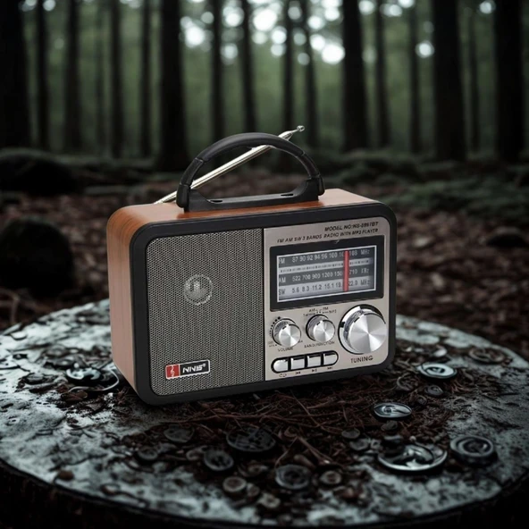Orta Boy Retro, Nostaljik, Ahşap Tasarım Bluetooth Hoparlörlü, Şarjlı, Taşınabilir FM/AM Destekli Radyo NS-8897 (5314) - 3