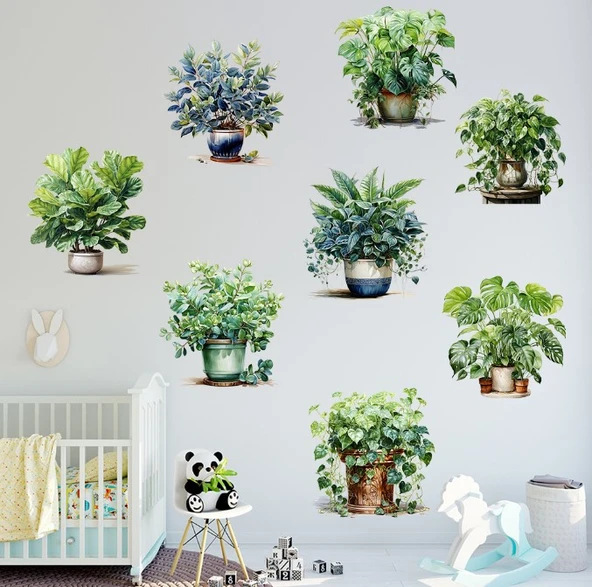 Saksılı Çiçek Tasarımlı 8li Sticker (5314) - 2