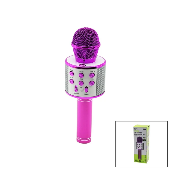 WİRELESS MİKROFON KARAOKE - HOPARLÖR USB ŞARJLI USB - TF - AUX RENKLİ KROM KAPLAMA PİL:800mAh - DC 5V BLS-25 (5314)