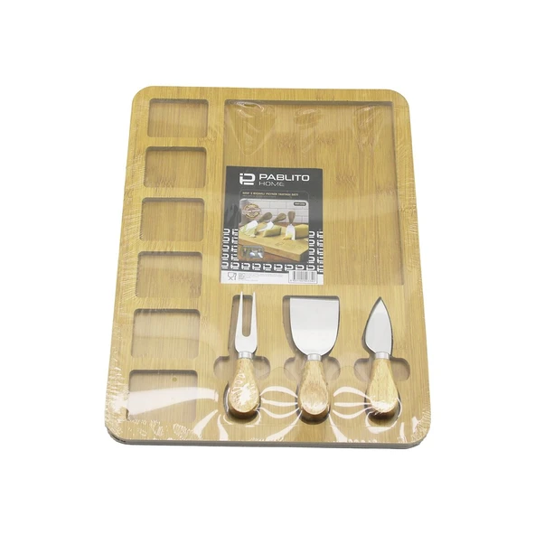 DİKDÖRTGEN  6+1 BÖLMELİ   MDF  KAHVALTI PEYNİR SUNUM PANOSU 3 BIÇAK=AHŞAP SAP 30X39.5CM (5314)
