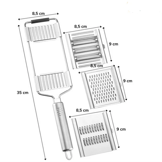 Ayarlanabilir 3 Farklı Başlıklı Tutmalı Sebze Dilimleyici Peynir Rendeleyici Aparat (5314) - 4