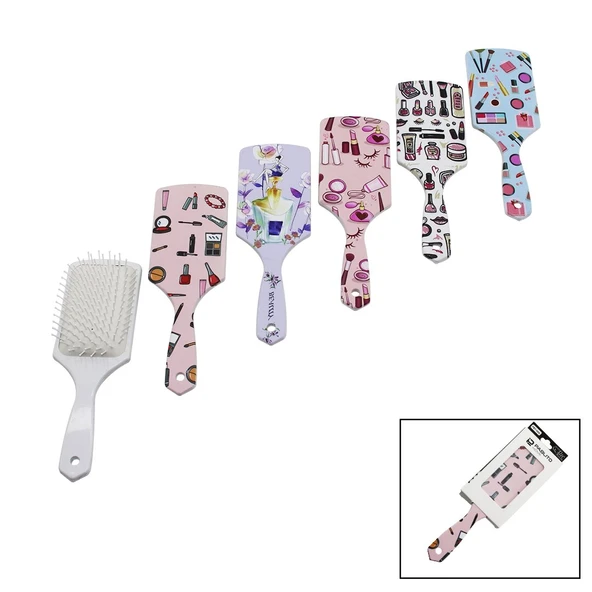 SAÇ FIRÇASI - TARAK  PLASTİK RENKLİ DESENLİ SAP - BEYAZ FIRÇA KILLARI (5314)