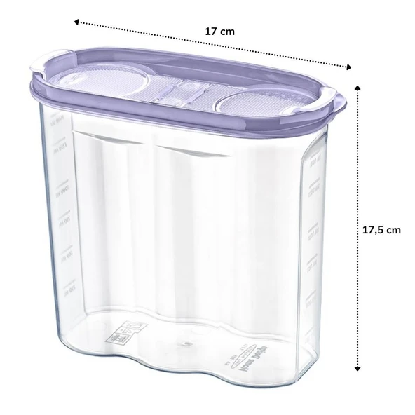 2 Kapaklı Ölçekli Erzak Kuru Gıda Saklama Kutusu Kabı - 1,7 Litre - SA935 (5314) - 4