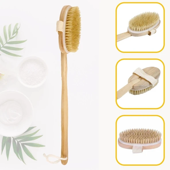 Doğal At Kılı Selülit Karşıtı Sapı Çıkabilen Ahşap Banyo Fırçası (5314)
