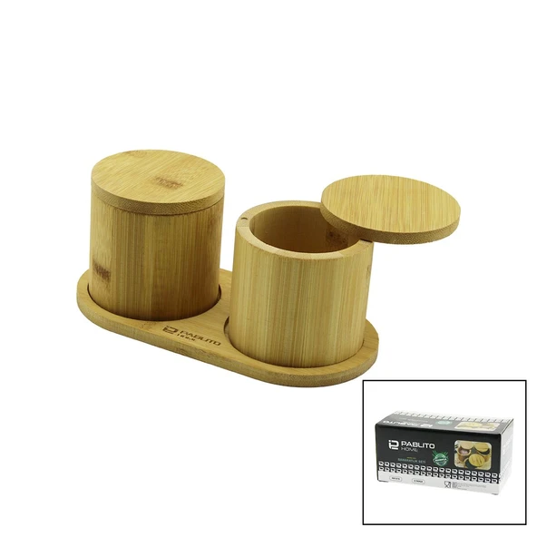 2PCS AHŞAP BAMBU BAHARATLIK YUVARLAK=8X8ALTLIK=9.5X19.5ÇEVİR AÇ-MIKNATISLI KAPAK (5314)