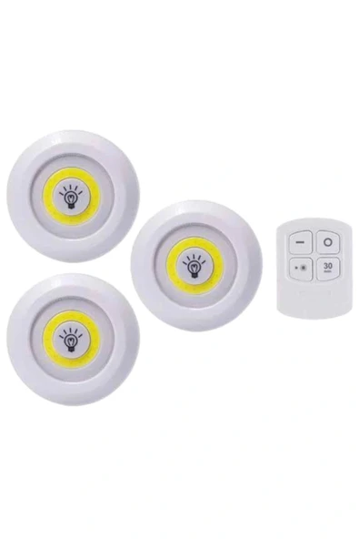 Led Lamba 3'lü Uzaktan Kumandalı Yapışkanlı - Resim 4