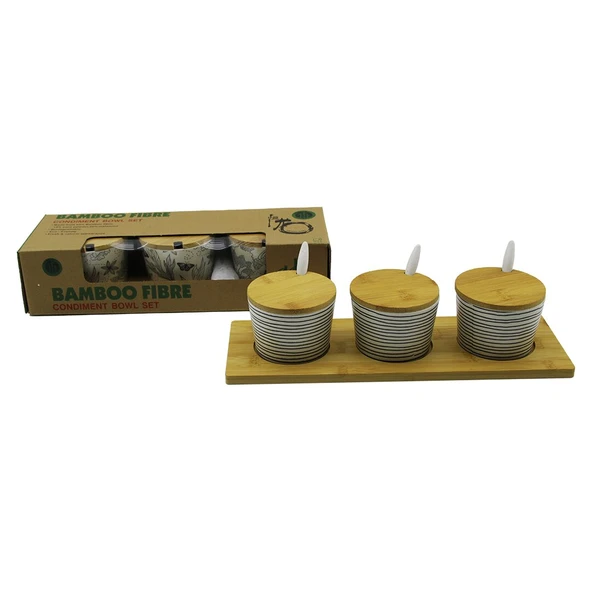 3 PCS BAMBU KAPAK - ALTLIK FİBER - MELAMİN BAHARATLIK TAKIM (5314)