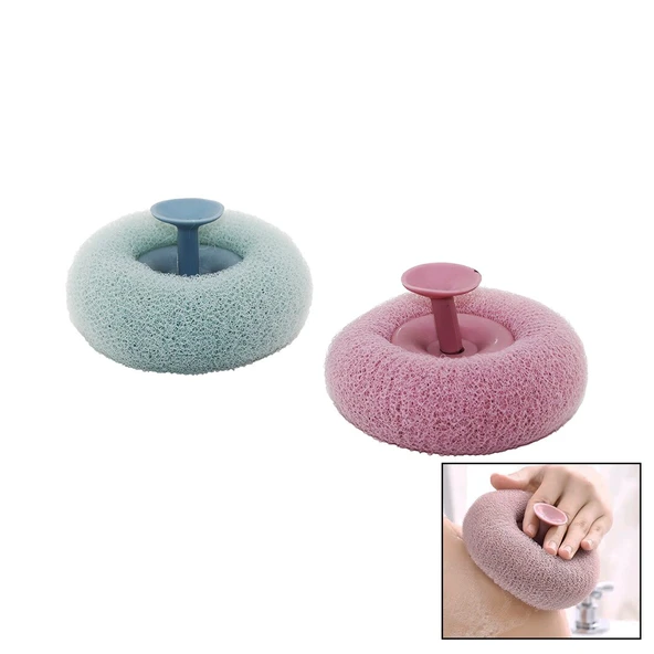 DUŞ MASAJ SÜNGERİ RENKLİ - BANYO LİFİ MASAJ NOKTALARI GÖBEKLİ VANTUZ SAPLI (5314)