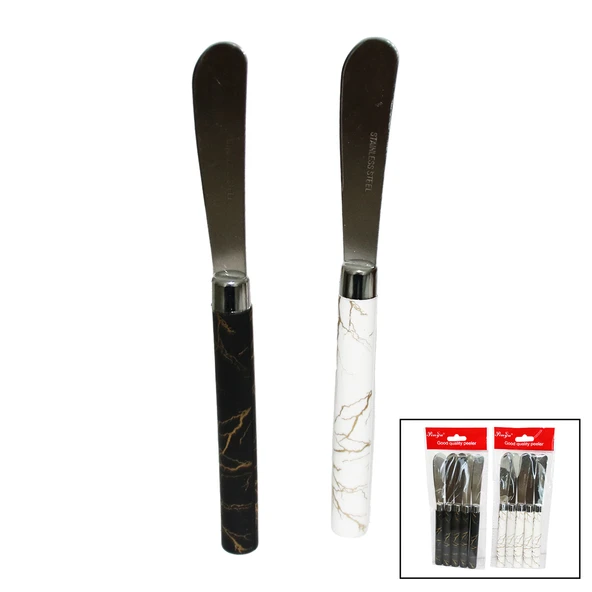 5 PARÇA UZUN KAHVALTI BIÇAK - MERMER DESEN SAPLI 16.5 cm (5314)