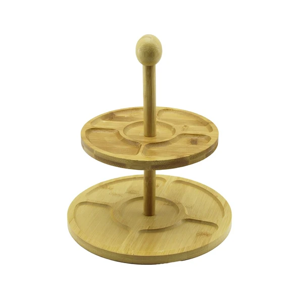 5 BÖLMELİ - YUVARLAK - 2 KATLI  AHŞAP BAMBU SUNUMLUK  ÇAP: 19.5CM -- 24.5CM (5314)