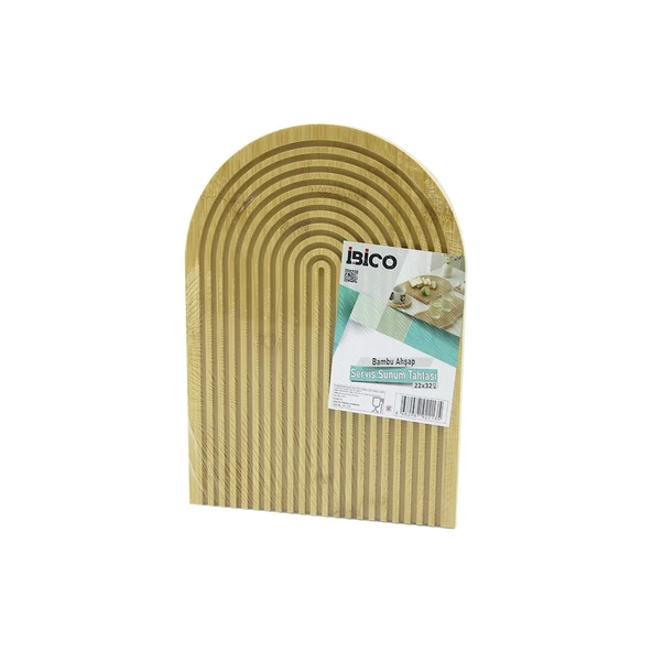 YARIM DAİRE ÇİFT TARAFLI=DÜZ - KANALLI AHŞAP BAMBU SUNUM TEPSİ 22X32CM (5314)