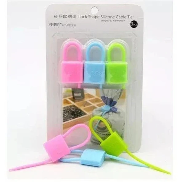 Kilit Şeklinde Silikon Kablo ve Poşet Bağlama Aparatı (3'lü Set) - Resim 5