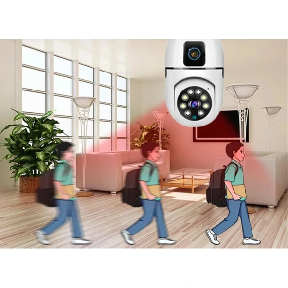 Çift Lensli Duy Girişli Kablosuz Ampul Kamera - Resim 2