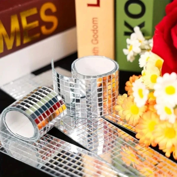 Gümüş Renk Aynalı Dekor Bandı Kendinden Yapışkanlı 1 Metre x 4 cm - Resim 4