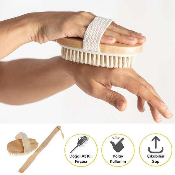 Doğal At Kılı Selülit Karşıtı Sapı Çıkabilen Ahşap Banyo Fırçası (5314) - 3