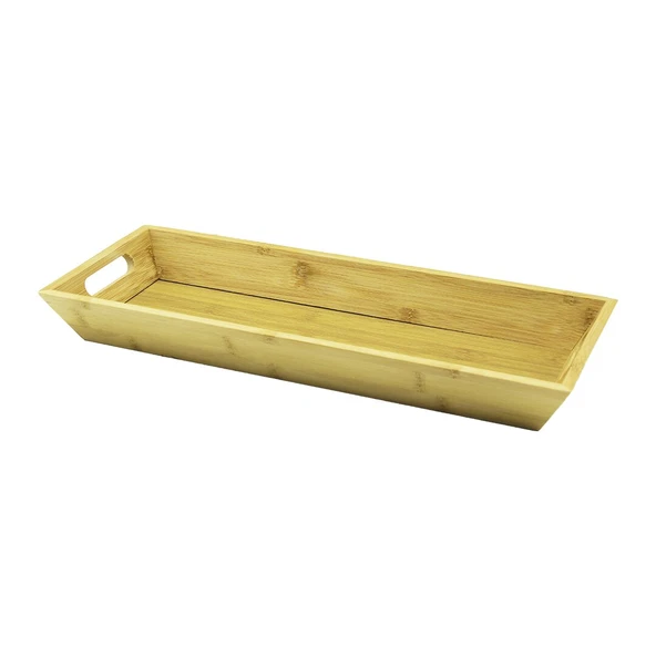 DİKDÖRTGEN ÇİFT KULPLU AHŞAP BAMBU SUNUM TEPSİSİ =16X40CM - DERİN=4CM (5314)
