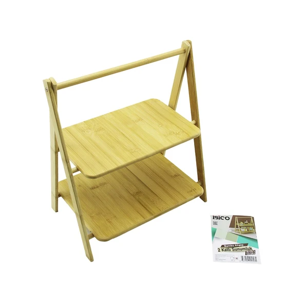 STAND - AYAKLI 2 KATLI AHŞAP - BAMBU SERVİS SUNUM TAHTASI 18X28CM -- 22X28CM (5314)