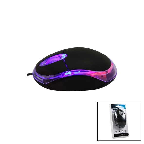 EVEREST KM-6809  KABLOLU USB - IŞIKLI  SİYAH OPTİK MOUSE  1200 DPI   VAKUMLU AMBALAJ  110CM KABLO (5314)
