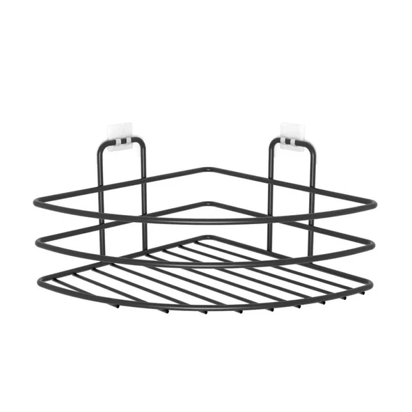 Kendiliğinden Yapışkanlı Montaj Gerektirmeyen Tek Katlı Banyo Askı Köşe Şampuanlık Siyah (5314)