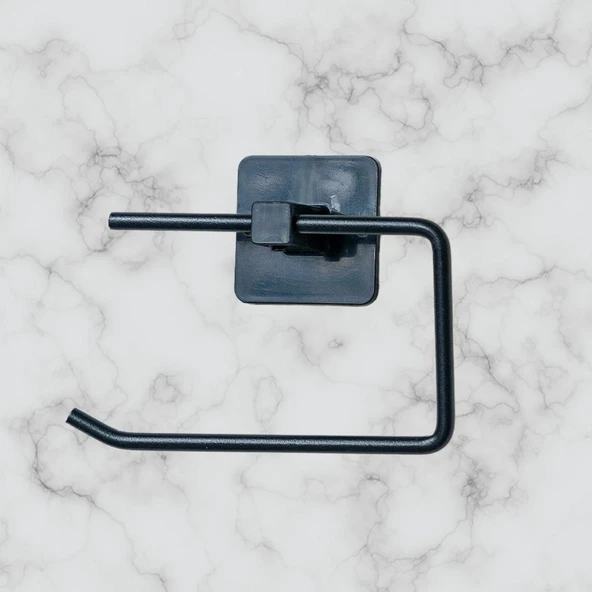 Kendiliğinden Yapışkanlı Siyah Paslanmaz Metal Kapaksız Tuvalet Kağıtlığı Aparatı (5314) - 2