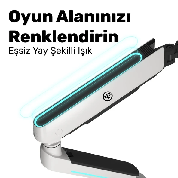 NPO STD54024HLW Elysium 27"-35" Amortisörlü RGB Profesyonel Gaming VESA Çift Kol Monitör Tutucu - Resim 8