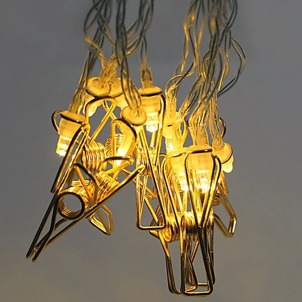 Bakır Renkli Led Işıklı Fotoğraf Asma Işık Süsleme Mandalları (5314) - 5